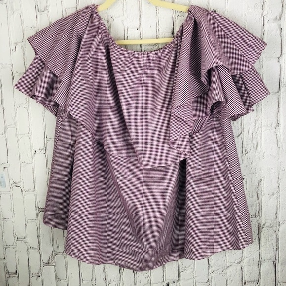 MLM LABEL BERRY GINGHAM OFF SHOULDER BOHO BLOUSE LARGE - Picture 3 of 8